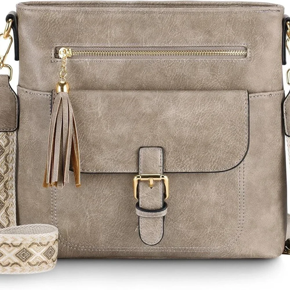 Crossbody Bag Vegan Leather Medium Shoulder Purse with Tassel for Women